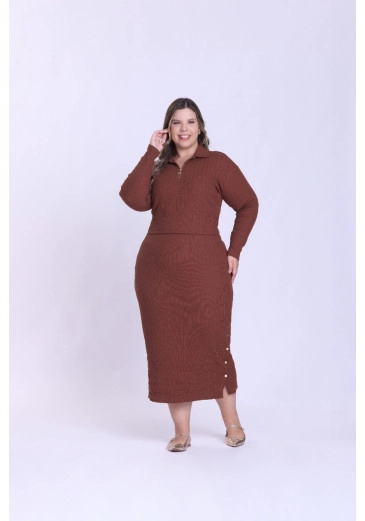 Vestido Romilda Em Malha Canelada Marrom Hapuk  Outono/Inverno 2026