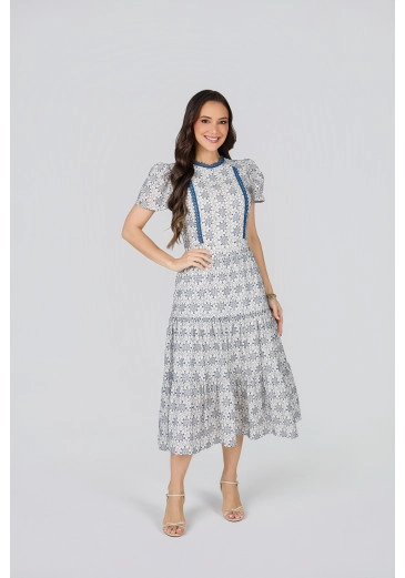 Vestido Simone Em Algodão Bordado Azul Tata Martello Primavera/Verão 2027