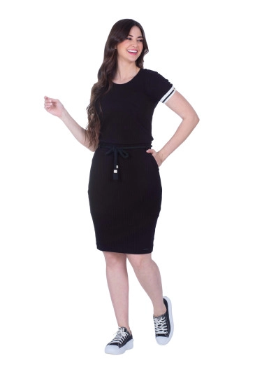 Blusa Cecilia Em Malha Canelada Mangas Bicolor Preta Hapuk Primavera/Verão 2025
