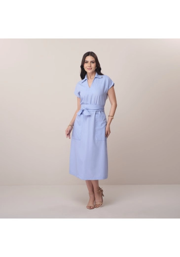 Vestido Emily Em Alfaiataria Azul Tatá Martello Primavera/Verão 2026