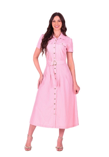  Vestido Lia EmTecido Plano Listrado Rosa Hapuk Primavera/Verão 2026