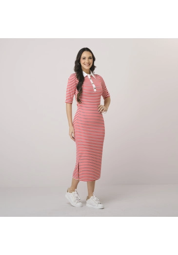 Vestido Celia Em Malha Listrada Rosa Tata Martello Outono/Inverno 2026