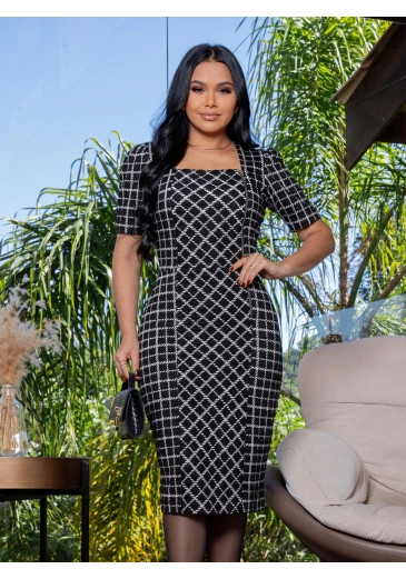 Vestido Leticia Em Malha Premium Xadrez Maria Amore Outono/Inverno 2025