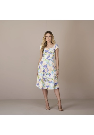 Vestido Jéssica Em Alfaiataria Estampado Azul Tatá Martello Primavera/Verão 2025