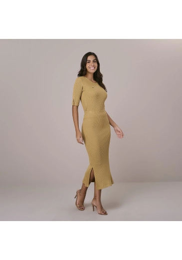 Conjunto Evylen Em Malha Volare Caramelo Tata Martelo Outono/Inverno 2025