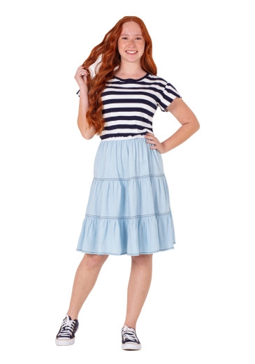 Vestido Zulmira Em Malha Listrada E Jeans Azul Marinho Hapuk Primavera/Verão 2025