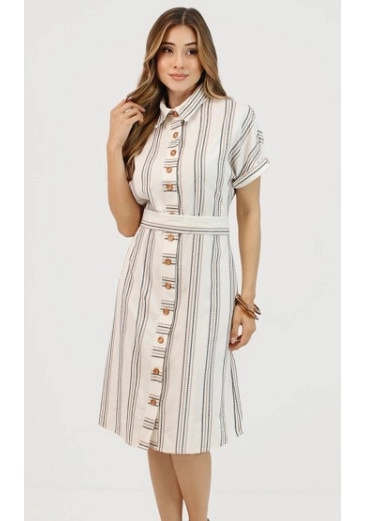 Chemise Samia Em Linho Listrado  Nítido Primavera/Verão 2026