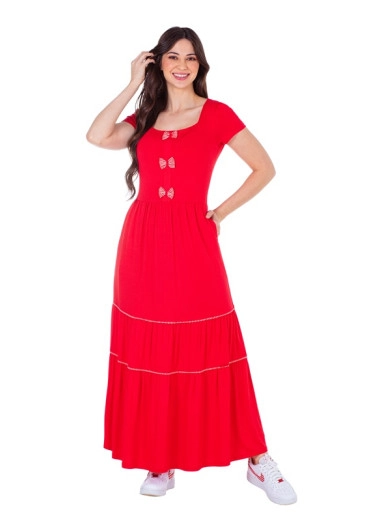 Vestido Taise em Malha com Detalhe em Aplique de Laços Vermelho Hapuk Primavera/Verão 2025 
