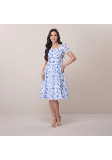 Vestido Samela Em Algodão Azul Tatá Martello Primavera/Verão 2026