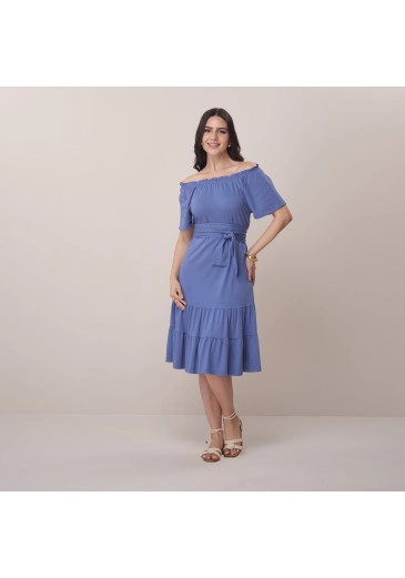 Vestido Raiane Em Malha Azul Tatá Martello Primavera/Verão 2026