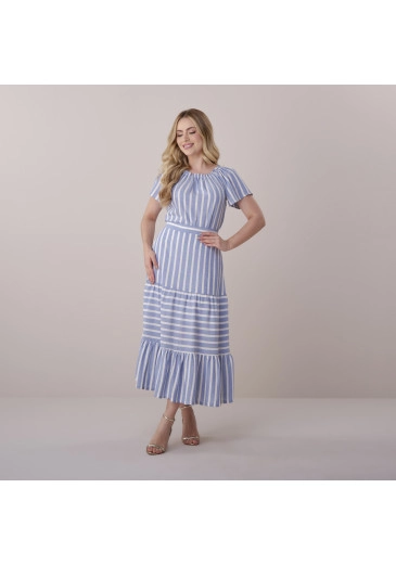 Conjunto Andreia Em Linho Listrado Azul Tata Martello Primavera/Verão 2026