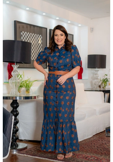 Chemissiê Plus Size Longa Em Jeans Bordado Com Cinto Kauly Alto Verão 2024