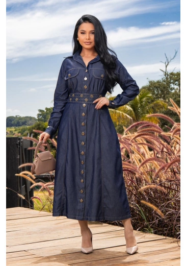 Vestido Ayla Em Jeans Azul Maria Amore Outono/Inverno 2026