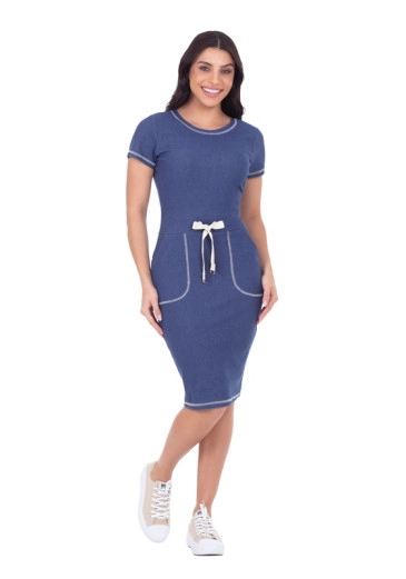 Vestido Yoná em Malha com Detalhe Trançador Azul Noite Hapuk Primavera/Verão 2025 