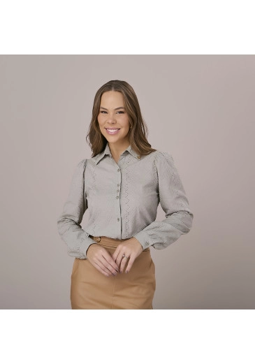 Camisa Elisa Em Laise Cinza Tatá Martello Outono/Inverno 2025