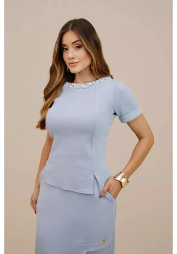 Blusa Mary Em Malha Azul Nitido Outono/Inverno 2026