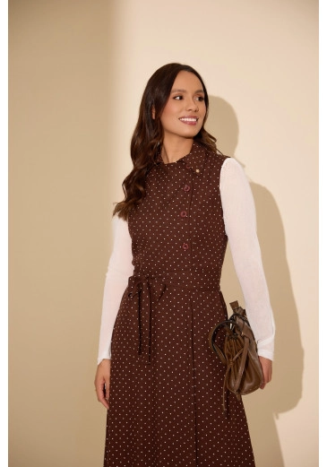 Vestido Paola Em Viscolinho Marrom Jany Pim Outono/Inverno 2026