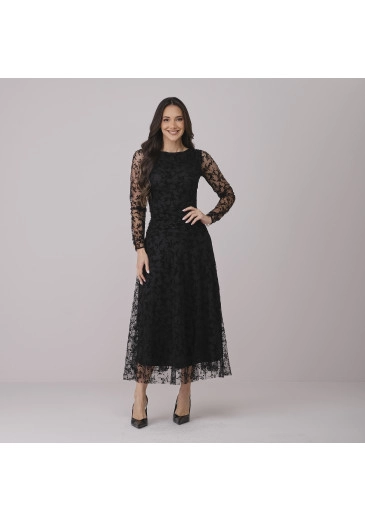 Vestido Tabata Em Tule Flocado Preto Tata Martello Outono/Inverno 2026