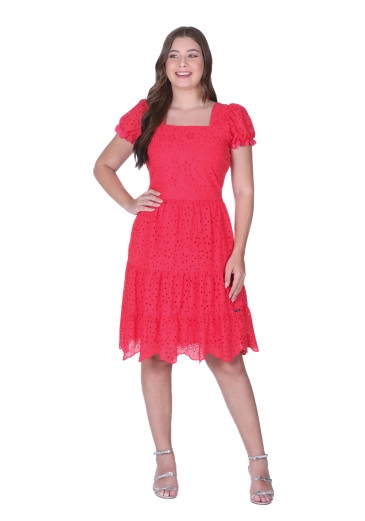 Vestido Elana em Laise com Lastex nas Costas Vermelho Hapuk Alto Verão 2025 