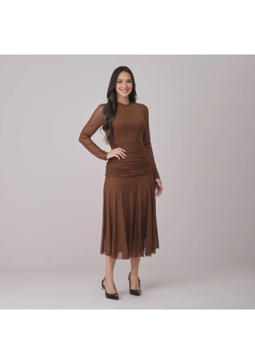 Vestido Amabia Em Tule Marrom Tata Martello Outono/Inverno 2026