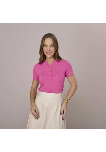 Blusa Leona Em Malha Rib Riviera Rosa Tatá Martello Outono/Inverno 2025