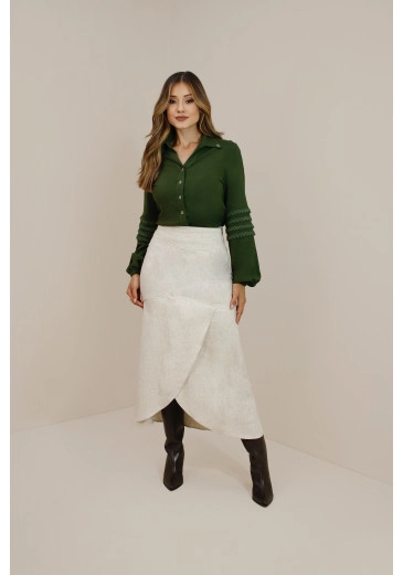 Saia Begônia Em Viscose Natural Nítido Outono/Inverno 2026