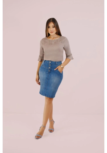 Saia Milão Em Jeans Secretária Nitido Outono/Inverno 2026