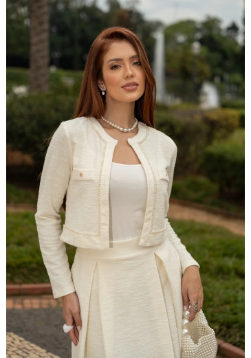 Casaqueto Gabriela Em Malha De Tweed Jany Pim  Outono/Inverno 2025