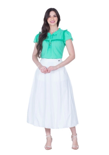 Blusa Ravena em Tecido Plano Texturizado com Detalhe em Guipir Verde Hapuk Primavera/Verão 2025 