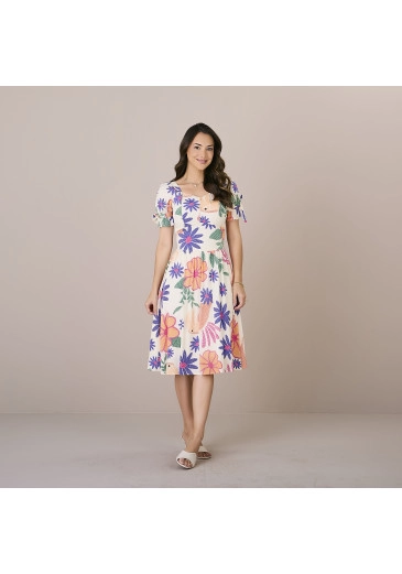 Vestido Joyce Em Vsicose Rayon Estampa Azul E Verde Tatá Martello Alto Verão 2025