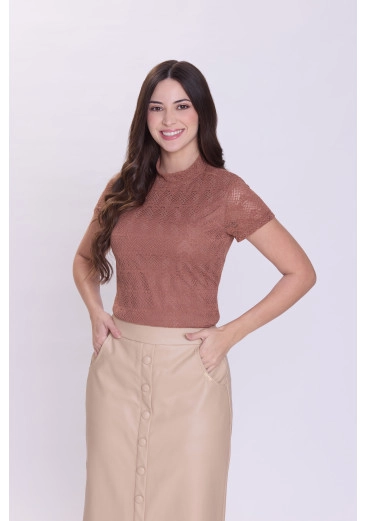Blusa Brenda Em Renda Marrom Hapuk Outono/Inverno 2026