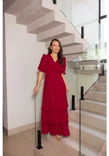 Vestido Sara Em Musseline Vermelho Jany Pim Primavera/Verão 2026