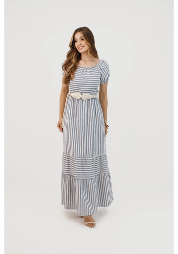  Vestido Fabi Em Viscolinho Listrado Azul Nítido  Primavera/Verão 2026