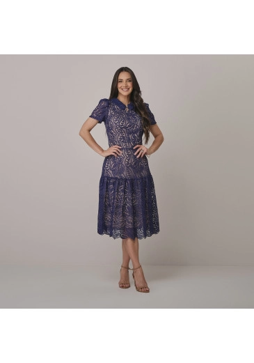 Vestido Ivy Em Renda Azul Marinho Tata Martello  Outono/Inverno 2026