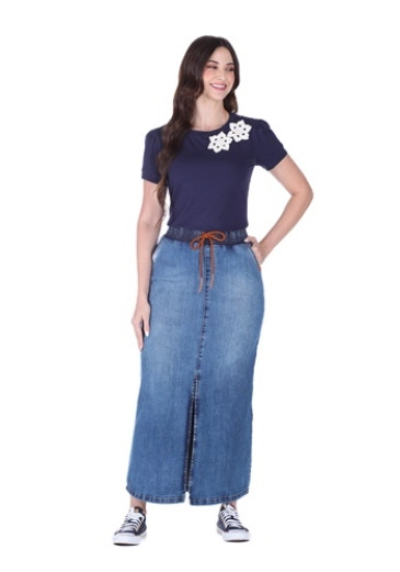 Saia Luara Jeans Claro Hapuk Alto Verão 2025