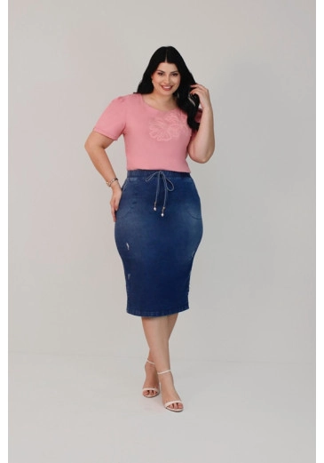 Saia Amaya Midi Em Tecido De Malha Jeans Trek Nítido Primavera/Verão 2025 