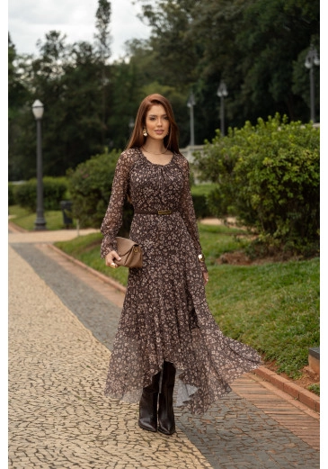 Vestido Alice Em Tule Estampado Jany Pim Outono/Inverno 2025