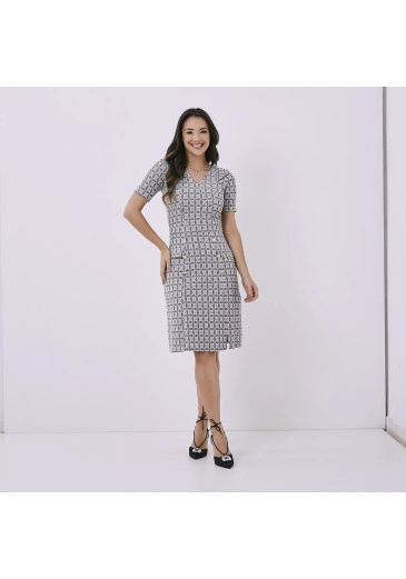 Vestido Bethe Em Tweed Com Elastano Preto Tata Martello Outono/Inverno 2024