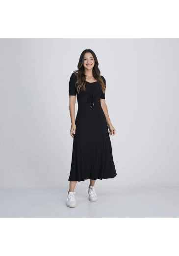 Vestido Aline Em Malha Canelada Preto Tata Martello Alto Verão 2024