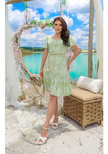 Vestido Yara Em Viscose com Fios de Lurex Verde Maria Amore Alto Verão 2025