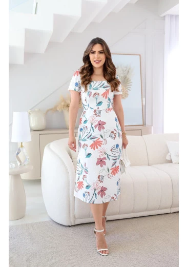 Vestido Engelina Em Crepe Estampado Maria Amore Alto Verão 2025