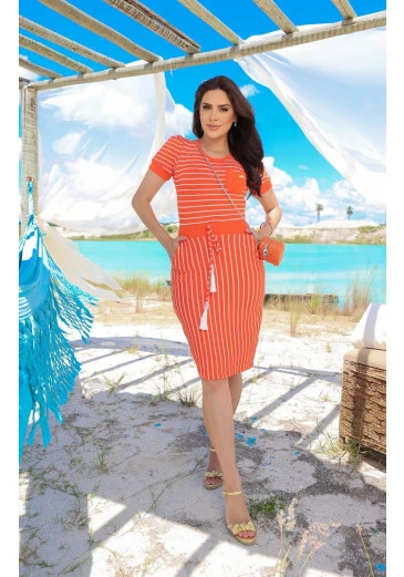 Vestido Iza Tecido Canelado Premium Laranja Maria Amore Alto Verão 2025