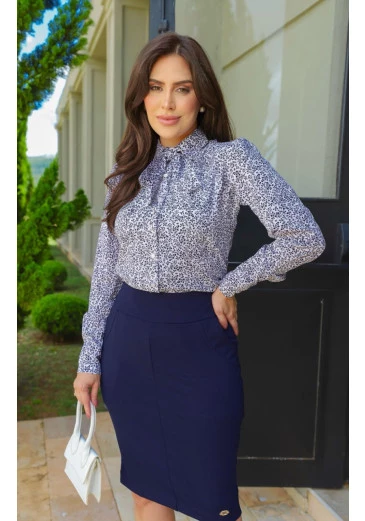 Camisa Camila Em Crepe Estampada Maria Amore Outono//Inverno 2025