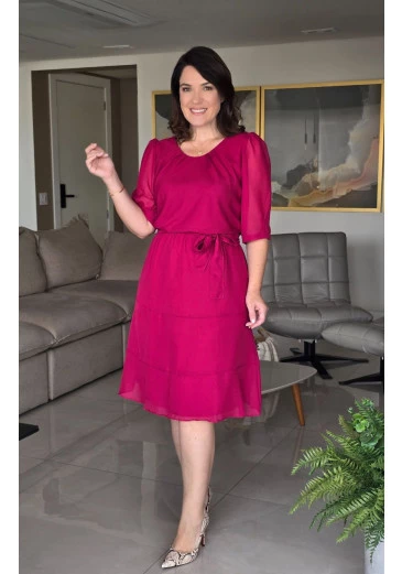 Vestido Roberta Em Chiffon Maria Amore Outono/Inverno 2025