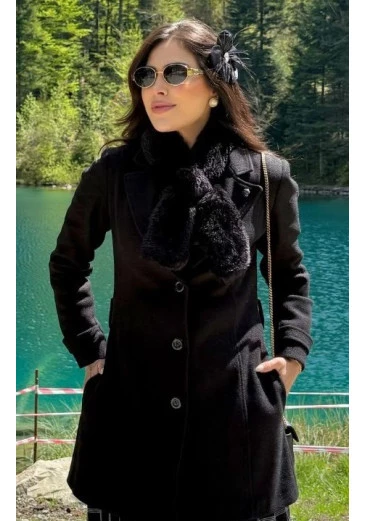 Sobretudo Melissa Em Lã Batida Preto Maria Amore  Outono/Inverno 2025