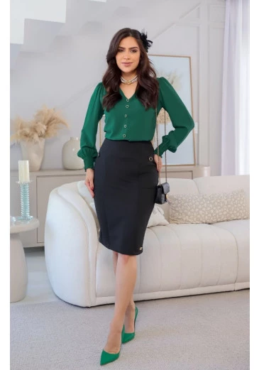 Blusa Patrícia Em Crepe Verde Maria Amore  Outono/Inverno 2025 