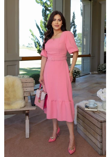 Vestido Nathalia Em Crepe Rosa Maria Amore Outono/Inverno 2025