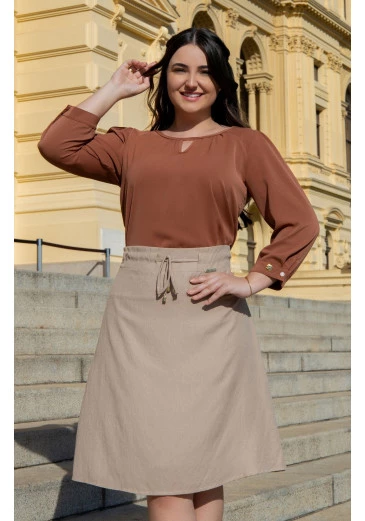 Blusa Acássia Em Crepe Marrom Maria Amore Outono/Inverno 2025 