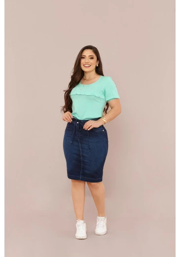 Saia Jeans Escuro Secretária Mulher Morena Outono/Inverno 2025