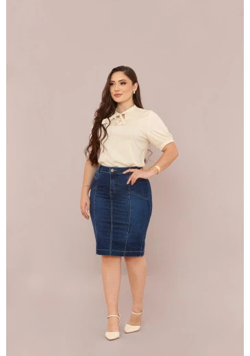 Saia Jeans Escuro Lápis Mulher Morena Outono/Inverno 2025